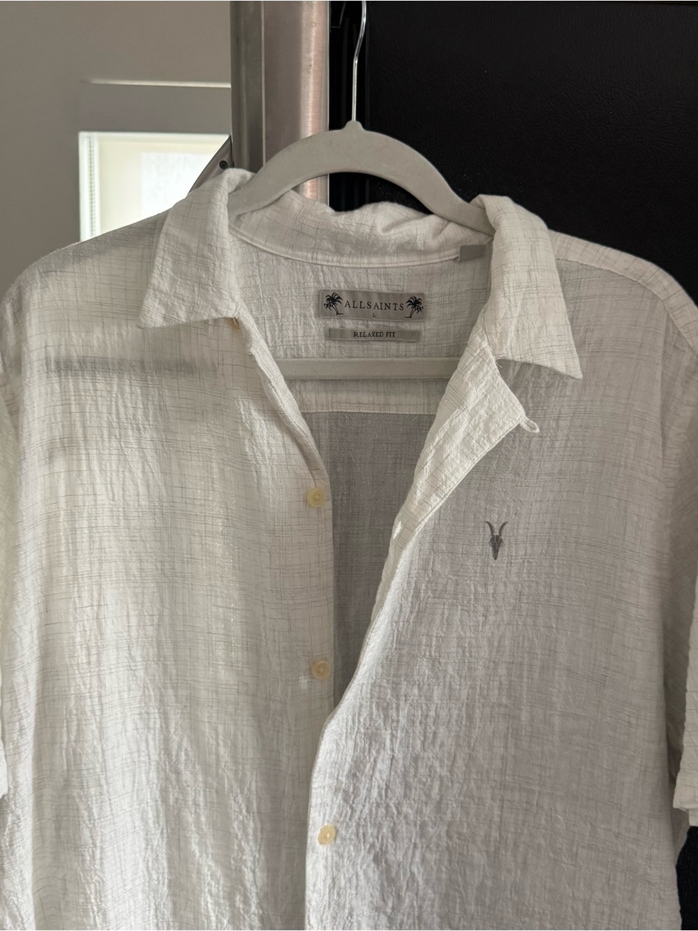 All Saints White Relaxed Button-Down Linen Shirt